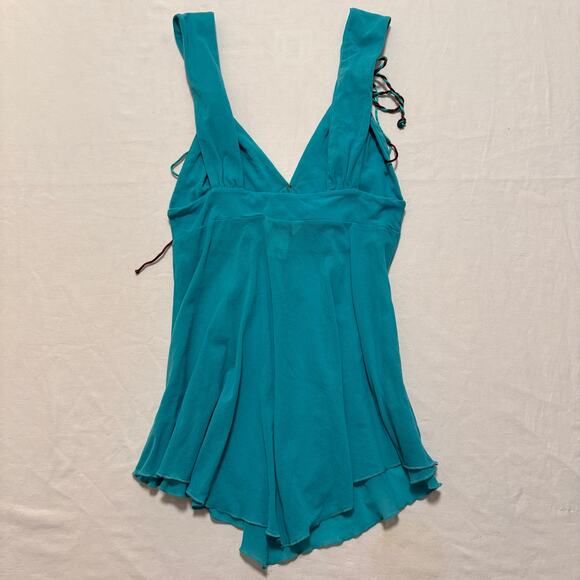 00's VTG Y2K Guess Blue Brown Fairy Top Asymmetrical Hem Plunge V-Neck M - Picture 4 of 4